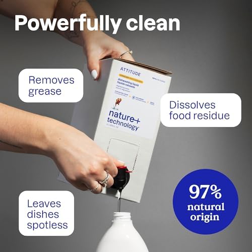 ATTITUDE Dish Soap Refill, EWG Verified, Plant-Based & Vegan Dishwashing Liquid, Naturally Derived, Citrus Zest Scent, 67.6 Fl Oz
