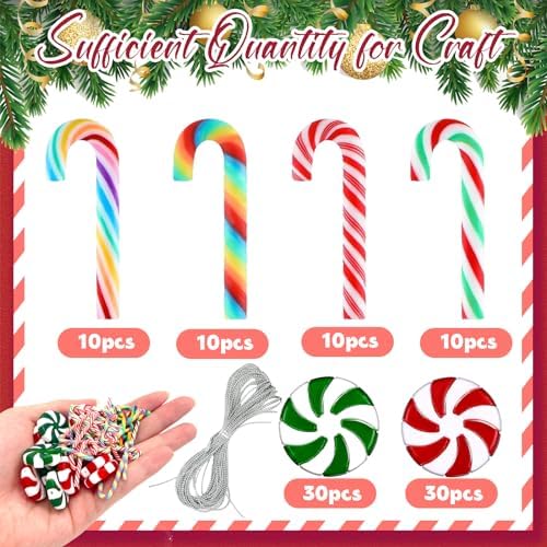 100 Pcs Mini Christmas Candy Cane Peppermint Ornaments Christmas Candy Cane Hanging Ornaments Holiday Party Decoration DIY Crafts,1 Inch