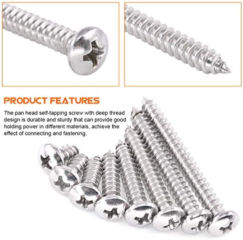 150Pcs M5 304 Stainless Steel Round Pan Head Phillips Cross Screws Drive Self-Drilling Screws Assortment Kit