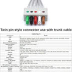 3FT 5 Leads Cable AHA Snap Wire Compatible with AAMI/MindrayDatascope and Most Monitors, TPU Cord with Twin Pin Style Connector