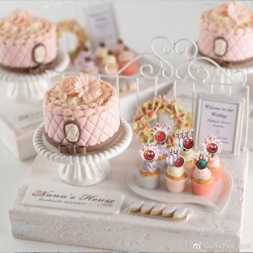 40 PCS Bowling Cupcake Toppers Double Sided Sports Theme Bowling Cupcake Picks Bowling Party Decorations for Bowling Theme Baby Shower Kids Birthday Party Cake Decorations Supplies