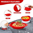 Spill Proof Scoop Plate and Bowl with Non-Skid Suction Base, Adaptive Self-Feeding Dinnerware for Elderly and Disabled(Red)