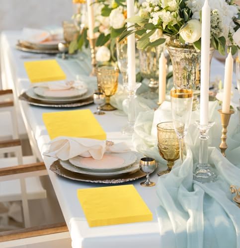 50 Pieces 2-ply Yellow Napkin Disposable Cocktail Napkins Beverage Napkins Dessert Napkins Paper Napkins for Wedding Birthday Party Paper Dinner Napkins