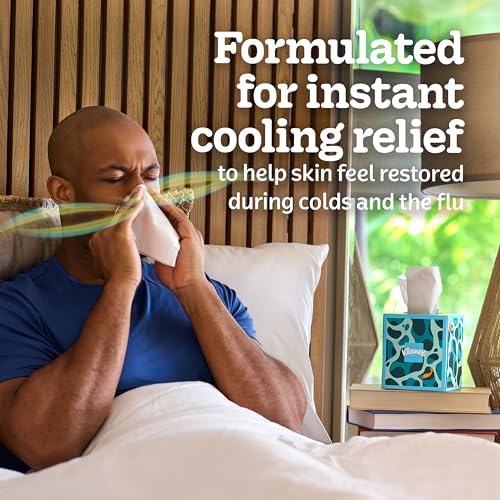 Kleenex Cooling + Aloe Facial Tissues, 4 Cube Boxes, 50 Tissues Per Box, 2-Ply