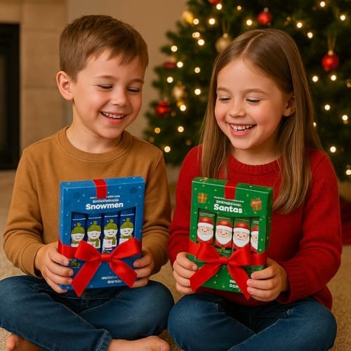 Chocolate & Vanilla Covered Marshmallow Gift Treat 10 Count | Santa & Snowmen Holiday S’mores Themed Box | Christmas Stocking Stuffer Winter Party Favor - Kids Boy Girl Gift Idea 2 Pack