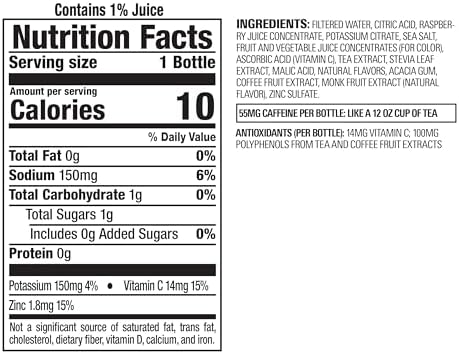 Bai Antioxidant Infused Water Beverage, Raspberry Lemon Lime, with Vitamin C and No Artificial Sweeteners, 18 Fluid Ounce Bottle, 12 Pack