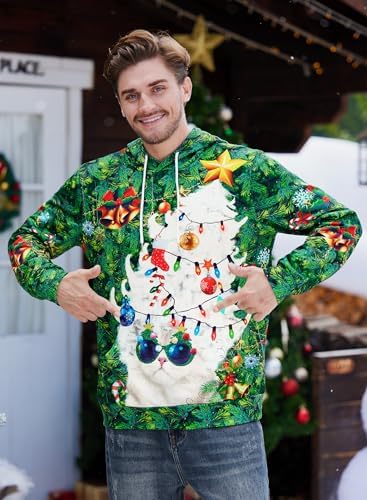Arvilhill Mens Christmas Hoodies Funny Ugly 3D Printed Graphic Unisex Pullover with Pocket (S-3XL)