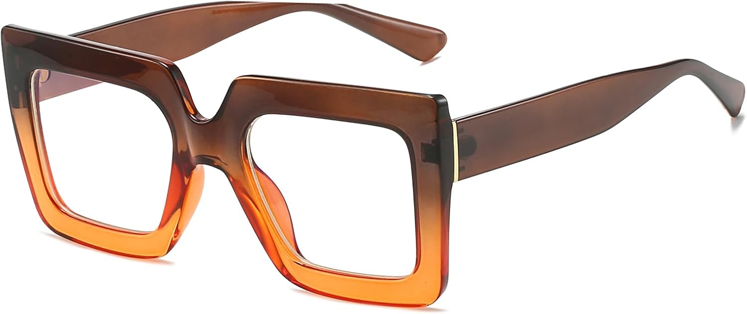 LJCZKA Oversized Square Blue Light Glasses for Women Big Thick Frame Eyeglasses Stylish Chunky Computer Anti Glare Glasses