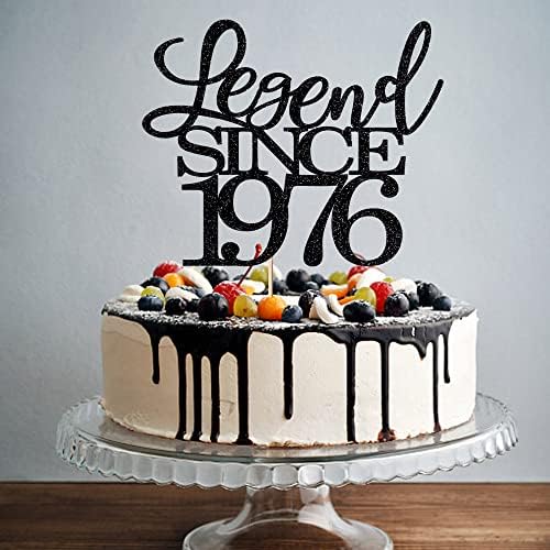 Legend Since 1976 Cake Topper 50th Birthday Happy Birthday Cake Topper Men and Women Cheer 50 Years Old Handmade Black Glitter Cake Decoration (1976)