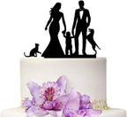 Wedding Cake Topper - Mom and Dad With Child Cat and Dog Family Anniversary Cake Topper