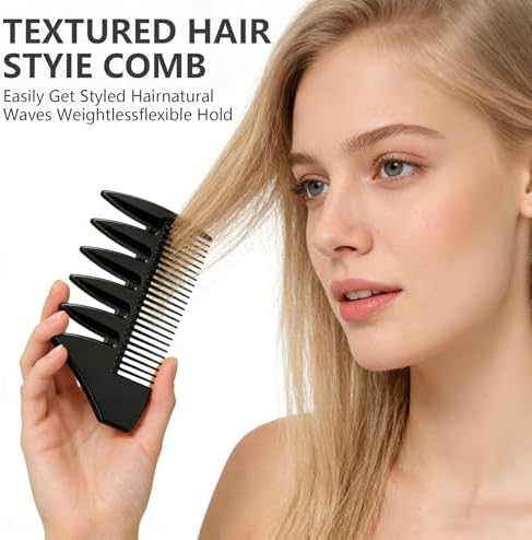 6PCS Texture Comb Wide Tooth Styling Combs for Women Men, Volumizing Texturizing Hair Comb Set for Volume Fringe Parting, ABS Plastic Barber Tool for Quiff Pompadour Slick Back