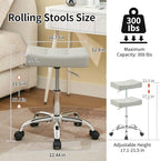 Saddle Stool with Wheels, Swivel Rolling Stools for Vanity, Adjustable Height Tattoo Stool 17"-21" (Gray)