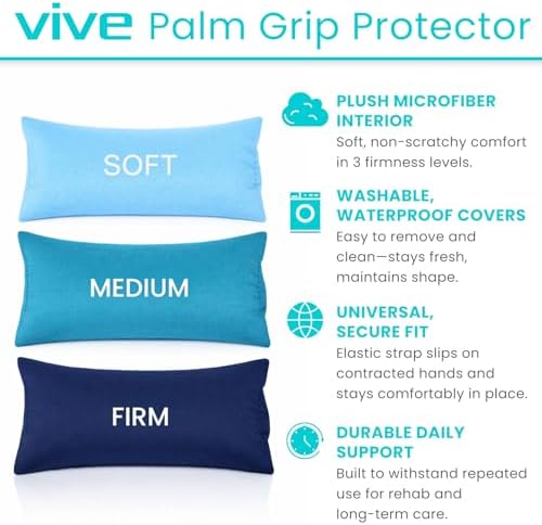 Vive Palm Grip Protector (3 Pack) - Hand and Finger Contracture Cushions - for Arthritis, Skin Breakdown, Exercise Strength - Comfortable Elastic Band Sized for Men and Women - Stroke Patient Rehab