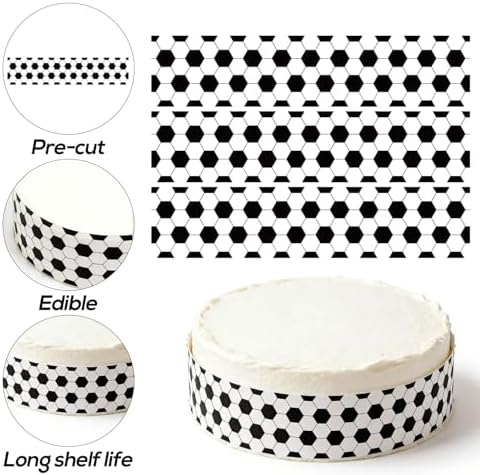 3pcs Soccer Theme Edible Cake Borders Strips, Football Print Pre-Cut Glutinous Rice Paper Birthday Cake Decorations for Soccer Theme Birthday Party Decor Supplies