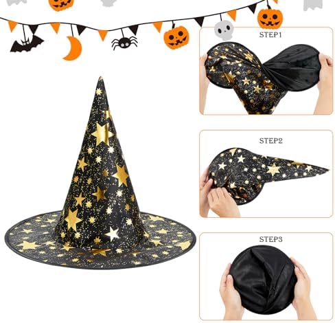 American Trends Halloween Witch Hat for Women Wizard Hat with Gold Star Cosplay Costume Accessory for Party