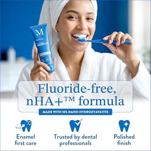 Mouthology 10% Nano Hydroxyapatite Toothpaste Fluoride Free, Whitening*, Rod Shaped nHa, Xylitol Toothpaste for Adults, Enamel Care*, Sensitive Teeth*, SLS Free, Mint 4oz (USA Made) Package May Vary