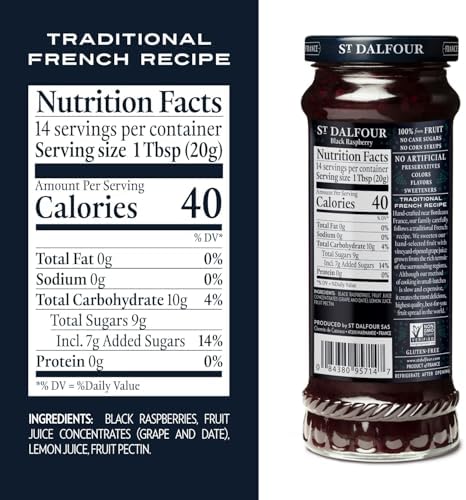 St. Dalfour Black Raspberry Fruit Spread - 10oz - 100% from Fruit, No Artificial Ingredients, Non-GMO, No Cane Sugars, All Natural - Pack of 6