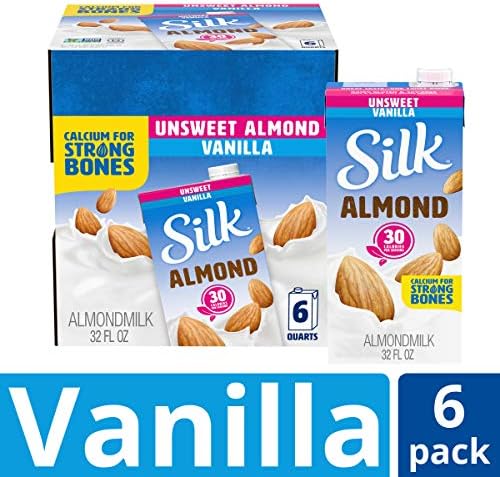 Silk Shelf-Stable Almond Milk, Unsweetened Vanilla, Dairy-Free, Vegan, Non-GMO Project Verified, 1 Quart (Pack of 6)