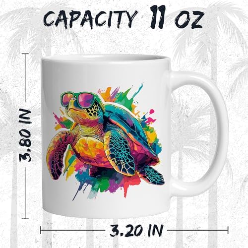 Turtle Ceramic Coffee Mug 11oz Cute Funny Souvenir - Tea Coffee Mug with Comfortable Grip - Unique Animal Gift Cup for Office or Home Men Women Kids Adults - Vibrant Long-Lasting Print ID44991