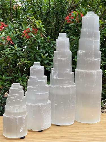 GAF TREASURES Selenite Skyscraper Tower Light – Natural White Healing Crystal, Choose Size 6", 8", 10", 12", 16" (8-9")
