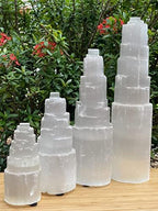 GAF TREASURES Selenite Skyscraper Tower Light – Natural White Healing Crystal, Choose Size 6", 8", 10", 12", 16" (8-9")