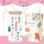 Nutcracker Glass Cups Gifts - 16oz Christmas Iced Coffee Cups with Lid Straw, Nutcracker Print Glass Tumbler Drinking, Mom Girlfriend Besties Christmas Xmas Winter Holiday Mother's Day Gift