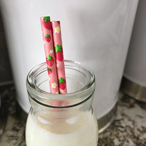 Paper Drinking Straws, Red Pink Green, 100 Count, Strawberry Design