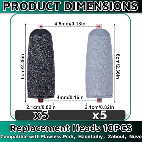 10 Pack Pedicures Replacement Heads for Flawless Replacement Heads，Electric Feet Callus Remover Roller Refills Compatible with Most Flawless Pedi Haootadiy Zaboul etc(5 Black Coarse and 5 Gray Fine)