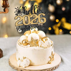 Hello 2026 Happy New Year Cake Topper, Farewell 2025 Hello 2026, Happy New Year's Eve Party Decoration Supplies, Black and Gold Glitter