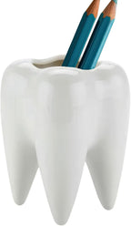 Tooth Pen Holder - Ceramic Pen Holder, Cute Desktop Pen Holder, Interesting, Unique Appearance, Suitable for Office, Classroom (White)