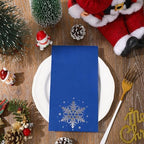 JarThenaAMCS 100Pcs Winter Guest Napkins Foil Silver Snowflake Disposable Paper Napkins Blue Snowflake Dinner Hand Napkins for Xmas Winter Party Supplies