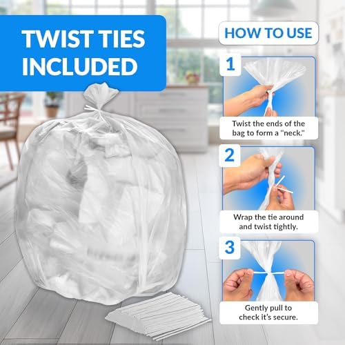 Reli. 50 Gallon Trash Bags Heavy Duty (50 Count) | Clear | Twist Ties Included | Extra Tough, Leak-Proof Garbage Bags | Ideal for Large Clean Ups