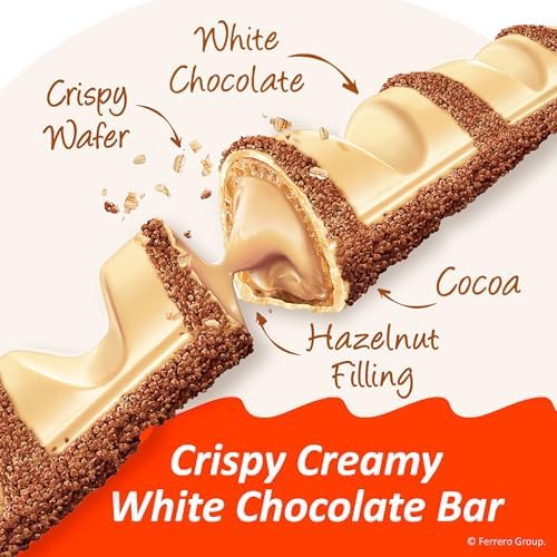 Kinder Bueno White Chocolate Bars with Hazelnut Filling, 30 Packs of 2, Bulk Chocolate Candy Bars for Game Day, Football Party Supplies, Snacks for Adults, 1.4 oz Per Pack