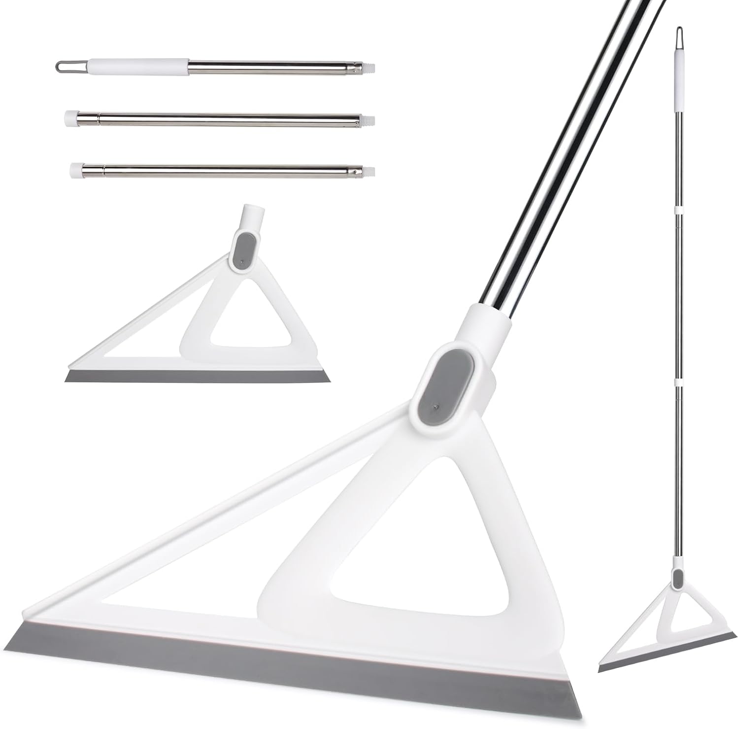 Multifunction Silicone Broom，Squeegee Broom Sweeping Water and Pet Hair，Rubber Broom Sweeper for Floor Bathroom Kitchen Shower，Rugs，Glass Windows（White）