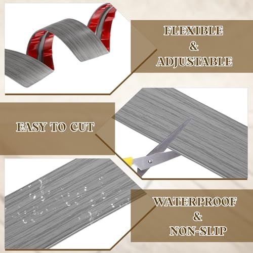 uxcell T-Molding Transition Strips, 3.28 ft x 1.97" (L x W) PVC Floor Flat Divider Strip Self Adhesive Vinyl Flooring Edging Trim for Joining Floor Gaps Doorways, Gray Wood Grain