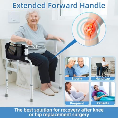 Bariatric Raised Toilet Seat with Handles Wide Toilet Seat Riser for Large Seniors with Adjustable Height & Width Heavy Duty 500lb Handicap Elevated Toilet Seat for Big Elderly Pregnant