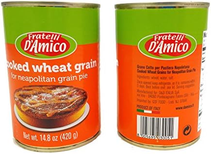 Fratelli D'Amico Cooked Wheat Grain (Grano Cotto) - 2 Cans - For Easter Wheat Pie (Pastiera Napoletana di Grano) Italian Import