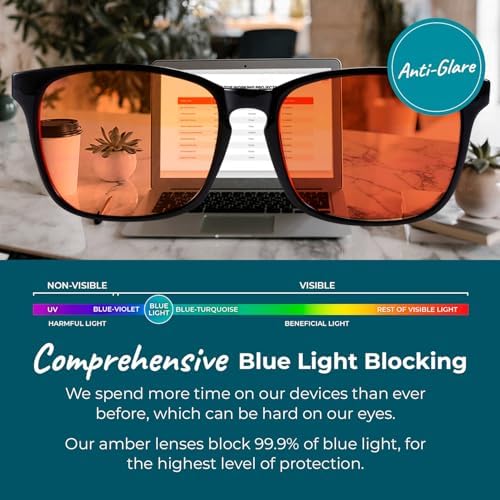Sleep ZM Blue Light Blocking Glasses for Women + Men - Better Sleep + Anti Eye Strain Protection - Computer Screens & Gaming - Black Wayfarer - 99% Night-time Amber Lens