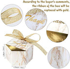 AerWo 50pcs Marble Wedding Party Favor Boxes, Gold Candy Boxes Bags Hexagonal Chocolate Treat Gift Boxes with Ribbons for Bridal, Baby Shower Birthday Decoration