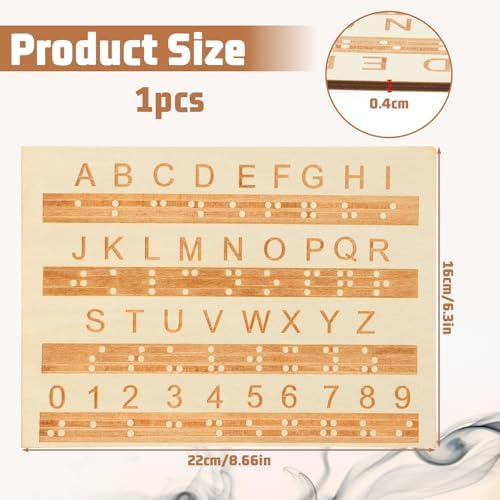 Braille Alphabet Board 0.4'' Thickened Wooden Braille Fingerboard Engraving Raised Dots Alphabet Chart Portable Number Board Blind Beginners Teaching Aid for Visually Impaired Escape Room Game Teachin