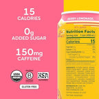 Yerba Madre Organic Yerba Mate, Low Sugar Berry Lemonade, 150mg Natural Caffeine, Energy Drink Alternative, No Jitters or Crash, 15.5 Oz (Pack of 12)