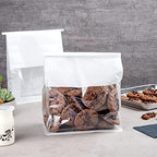 Restaurantware-Bag Tek 8.6 x 4.5 x 10.6 Inch Tin Tie Bags With Windows, 100 Resealable Bakery Bags With Windows - Flat Bottom, For Cookies or Coffee Beans, White Cotton Paper Tin Tie Bags