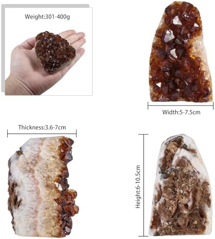 Natural Raw Citrine Crystal Cluster Mineral Specimen for Meditation and Chakra Balancing, Decorative Feng Shui Stone Citrine Geode Cluster for Wealth, 301g-400g
