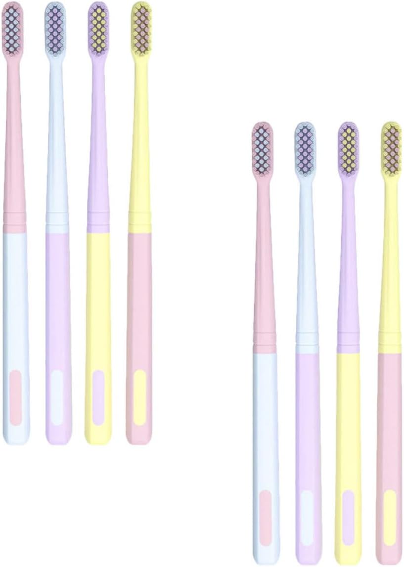 GLEAVI 8pcs Adult Toothbrushes Small Head Soft Bristles Gum Toothbrushes Portable Travel Tooth Brushes for Home Use with Flexible Fine Bristle in Pastel Colors