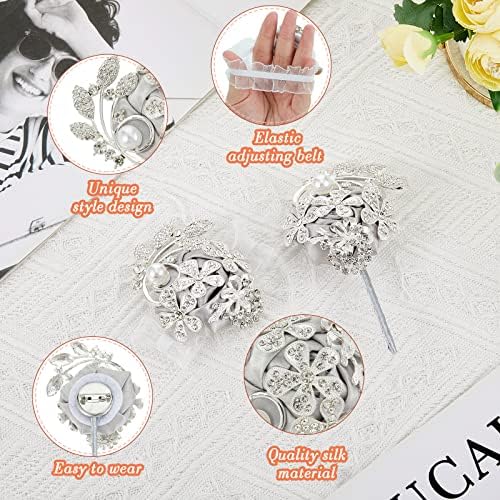Yunsailing 2 Pcs Rhinestone Wrist Corsage and Boutonniere Set - Artificial Flower Corsage Wristlet for Wedding Prom Homecoming Bridesmaid Bridal Shower Anniversary Formal Event(Silver Gray,Pearl)