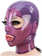 Latex Head Cover Transparent Purple Latex Head Face Hood Latex HeadMask for Cosplay Party Club Wear (L)
