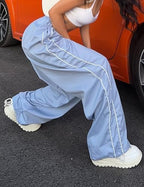 Womens Parachute Pants Wide Leg Baggy Pants Y2K Elastic Waist Jogger Sweatpants Track Pants Streetwear
