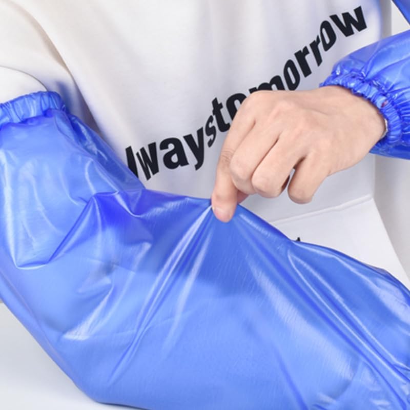 1 Pair Blue Waterproof Oversleeves for arms, Oilproof Arm Sleeves Covers, Oversleeves Protector for Cooking, PVC Butcher Sleeve for Dish Washing, Gardening, Cleaning Fish, Arm Protection
