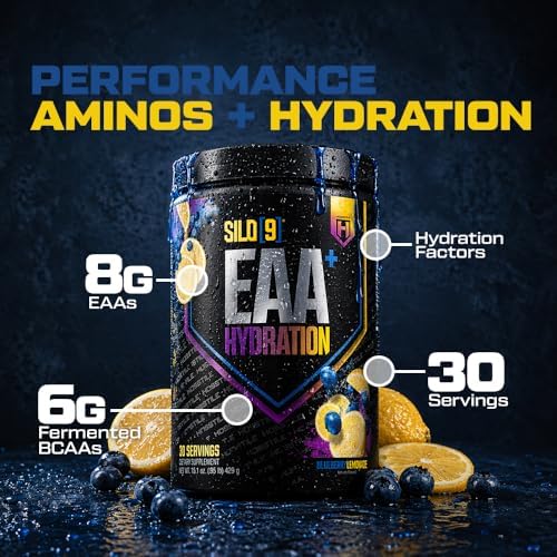 HOSSTILE SILO[9] EAA + Hydration Powder – Essential Amino Acids with Electrolytes, EAA BCAA Intra Workout Powder & Post Workout Recovery, Blueberry Lemonade, 30 Servings