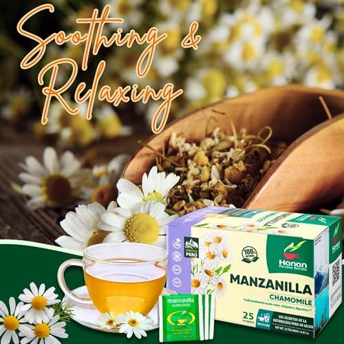 Chamomile Tea 25 Herbal Teabags of Te De Manzanilla Natural Dried Camomile Tea from Peru by Hanan